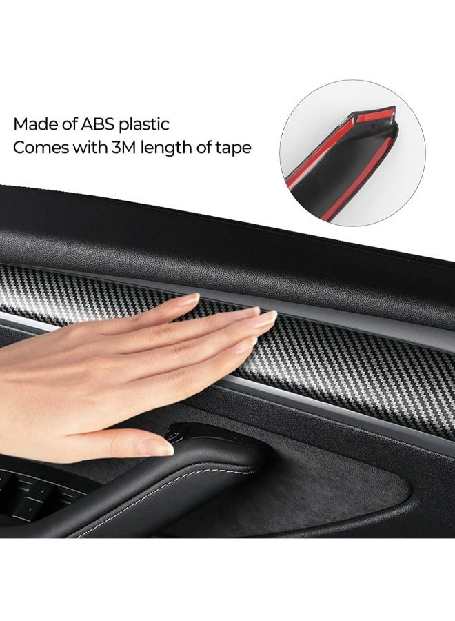 2 Pack  Interior Door Trim Cover Wrap Cap for Tesla Model 3 Model Y, Interior Door Panel Molding Trim Door Cover, Compatible with Tesla Model 3 2021-2023 Model Y 2021-2022 (Matte Carbon Fiber) - Image 4